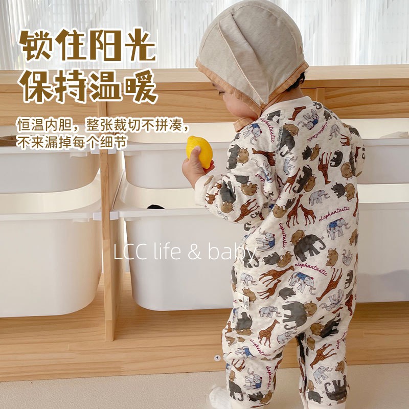 ins婴儿连体衣保暖秋冬装夹棉新生儿冬季宝宝睡衣秋冬款哈衣套装