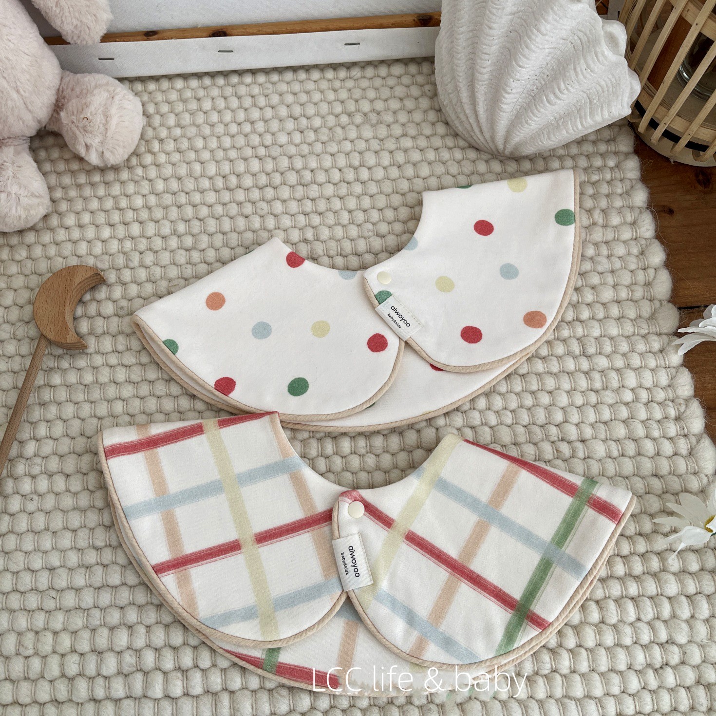 ins风新款宝宝纯棉质围嘴婴幼儿口水巾双面双带口水兜围兜0-1-2岁