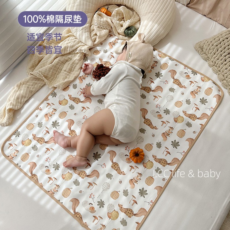 新款北欧风婴儿纯棉隔尿垫防水可洗儿童透气尿布垫新生儿防渗漏