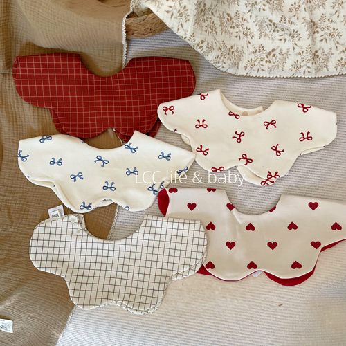 新色韩国KY同款围兜婴儿花瓣口水巾双面新生儿宝宝围嘴A类棉