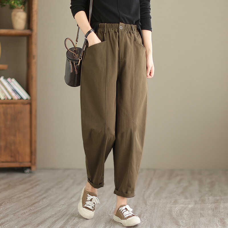 纯棉萝卜哈伦裤女秋季2024新款广州十三行爆款裤妈妈裤子春秋女裤