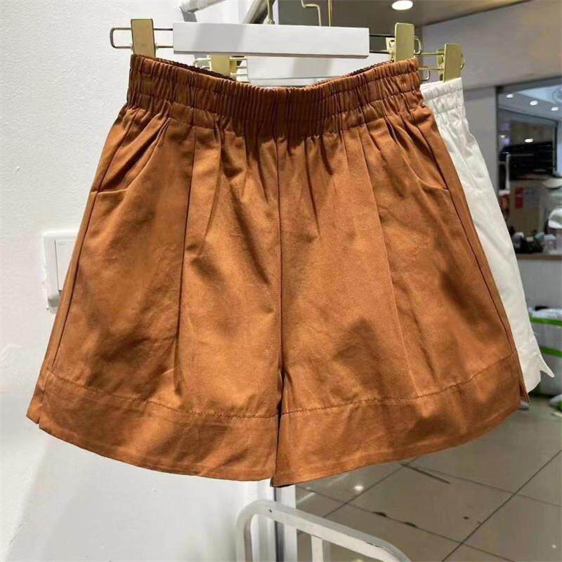 优质纯棉100%棉南瓜色短裤女夏季宽松高腰百搭休闲工装阔腿短裤潮