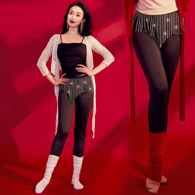 肚皮舞上衣裤子镶钻流苏脚踩裤