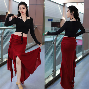 肚皮舞上衣不规则绑带长裙舞蹈练功服班服套装 迷迭舞新款 抽绳长袖