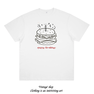 原创趣味生日汉堡蛋糕印花短袖 t恤 生日礼物拍照可爱小众设计个性