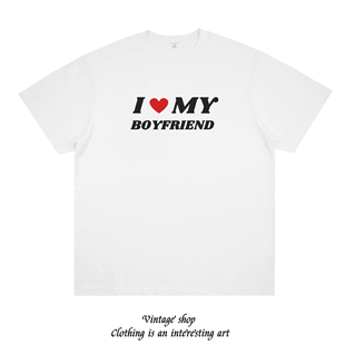 LOVE BOYFRIEND 美式个性情侣装正肩纯棉印花小众短袖T恤