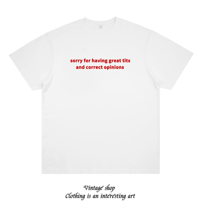 sorry for having great趣味标语印花短袖美式vintae简约打底T恤