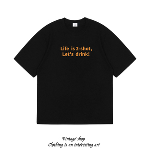 shot 复古短双关pun带梗喝酒文化T恤 美式 Life drink let