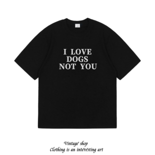 NOT DOGS YOU 美式 狗狗创意修狗纯棉印花国潮T恤 复古短袖 LOVE