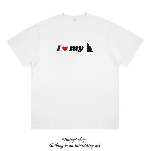 I LOVE MY CAT 我爱我的猫咪 美式趣味印花纯棉短袖男女情侣t恤潮
