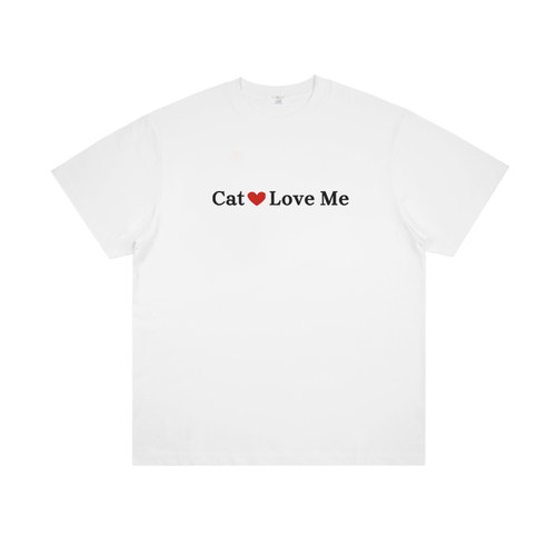 Cat Love Me 猫咪爱我印花纯棉短袖宽松男女美式趣味简约打底T恤