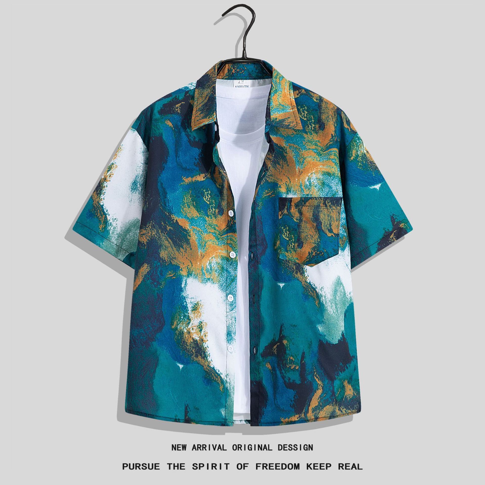 沙滩衬衫高级感痞帅复古花衬衫港风2025新款男女港风沙滩服短袖