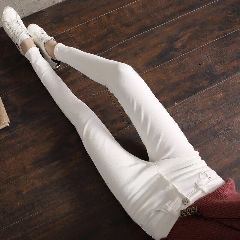 高腰白色牛仔裤女紧身2023年新款潮春秋显瘦显高修身小脚九分裤子