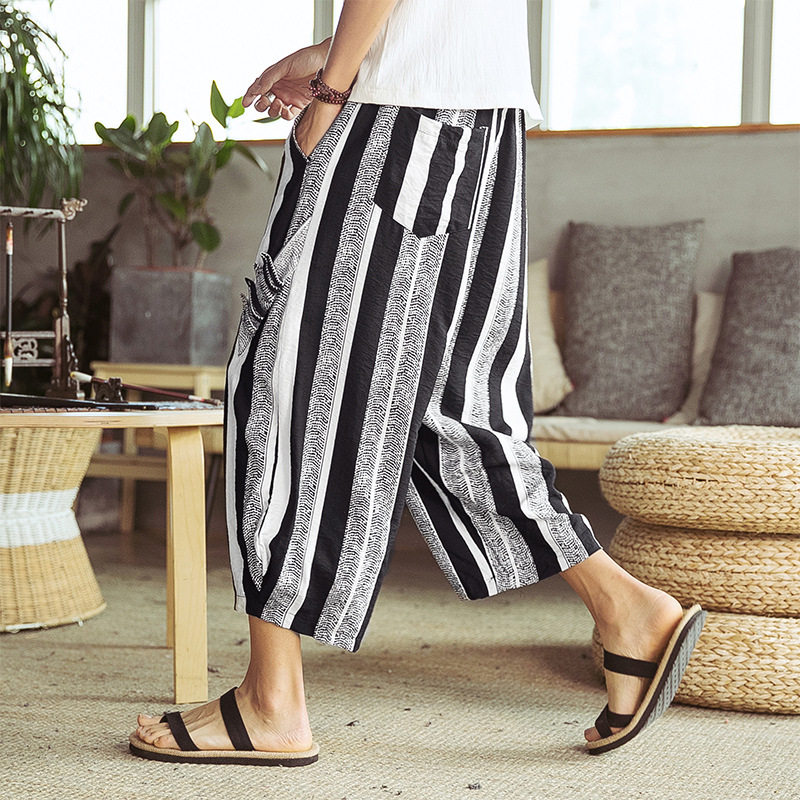 日本系印花宽松低裆跨裤男和服袴裤阔腿裤七分裤休闲裤7分裤裙裤|ruв категории Мужская одежда, брюки - от Buy2taobao.com для оказания профессиональной услуги покупки агента Taobao