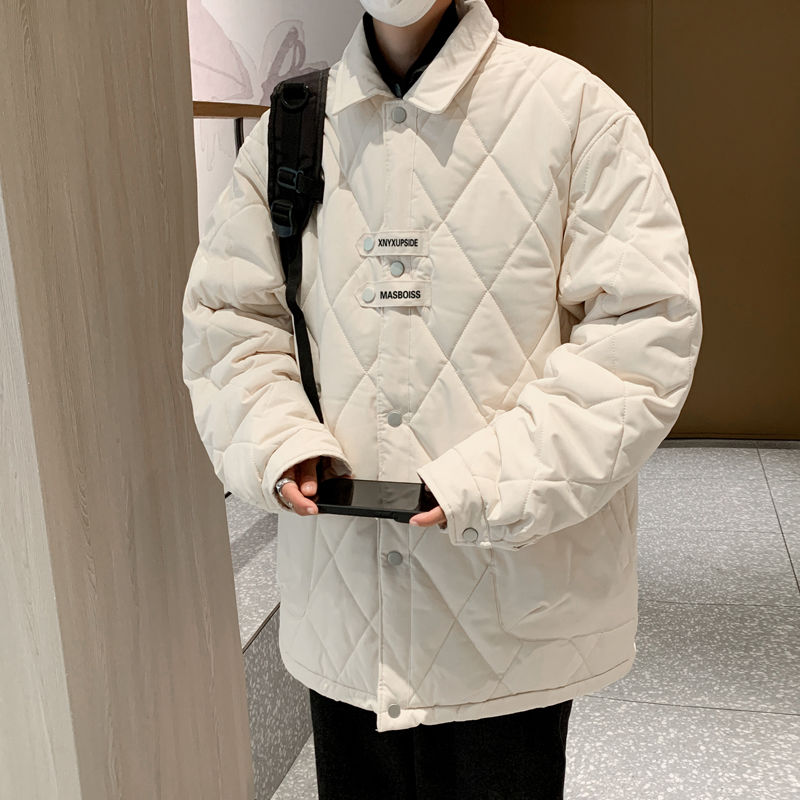 菱形格棉服男款外套冬季2023新款潮流宽松美式翻领棉衣夹克棉袄子