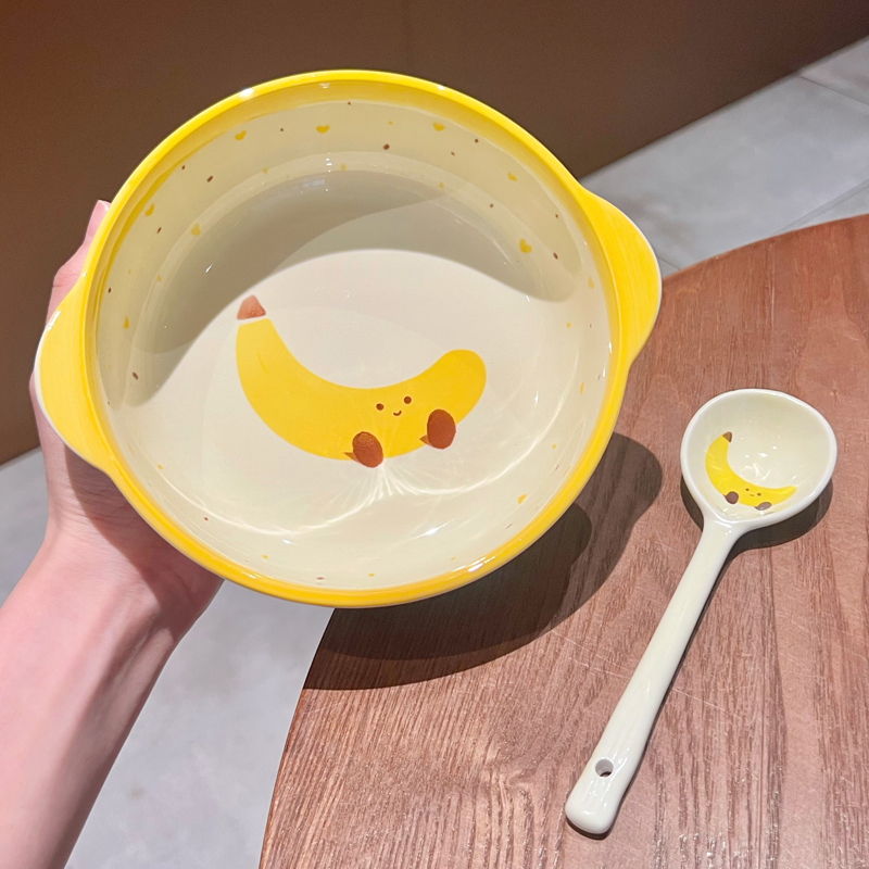 ins风可爱高颜值香蕉双耳泡面碗