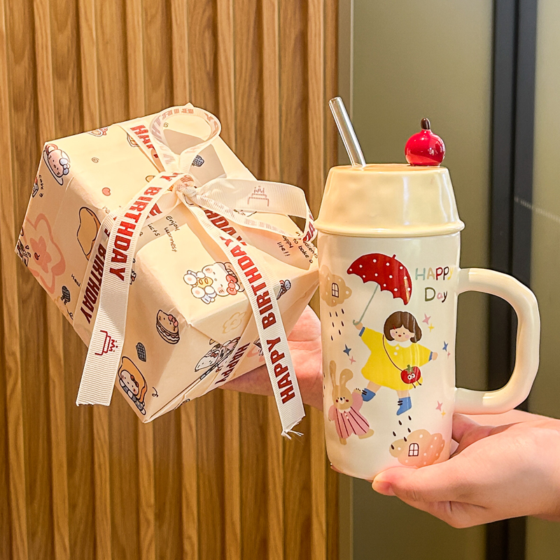 送男女生生日礼物可爱樱桃吸管杯