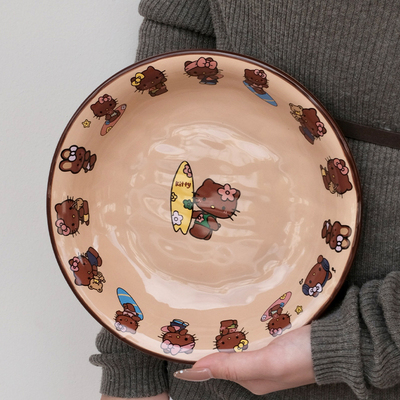 高颜值可爱网红猫咪陶瓷圆盘汤盘