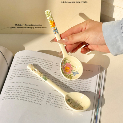 高颜值油画般汤匙陶瓷小勺子高档