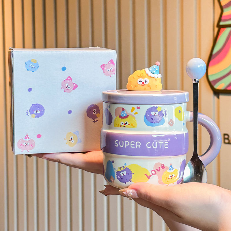 生日礼物女生可爱煤球曲奇水杯子