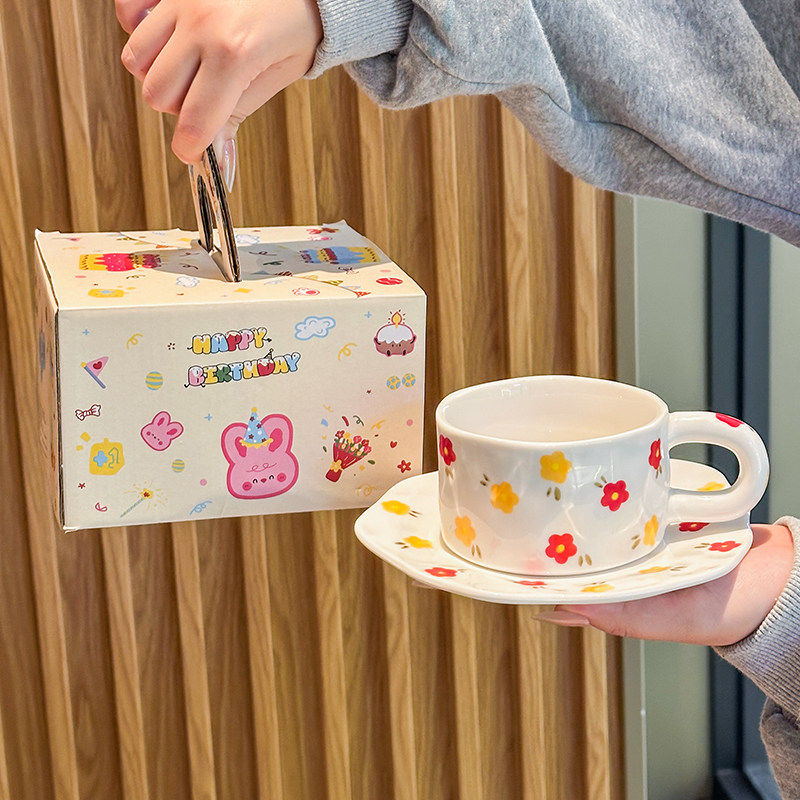可爱手绘釉下彩咖啡杯碟礼盒套装下午茶杯子送女生生日礼物伴手礼,餐饮具,咖啡杯,淘宝优惠券,粉丝福利购,淘宝优惠卷