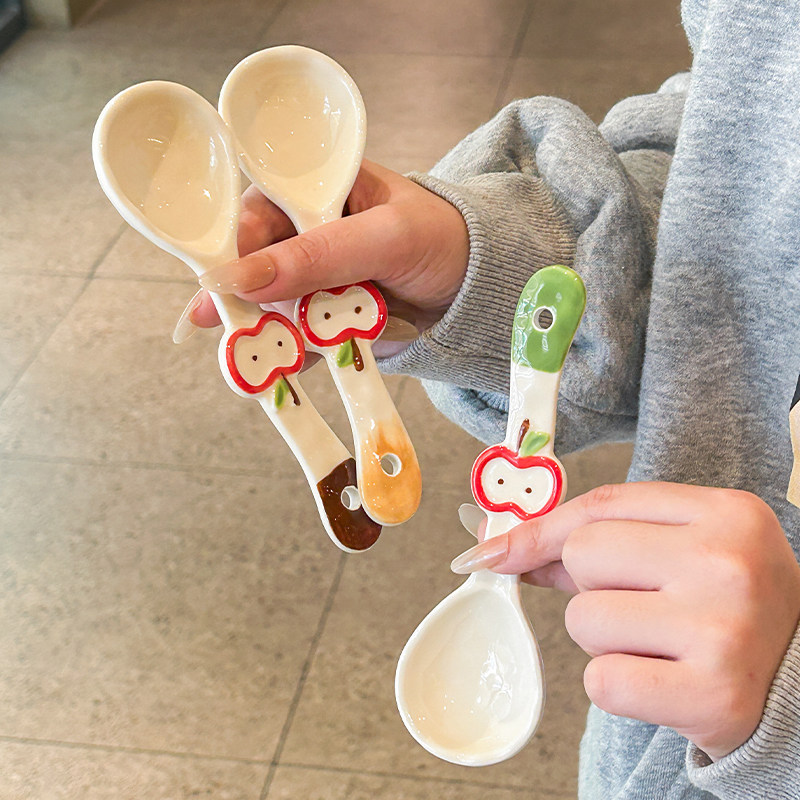 高颜值浮雕苹果勺手绘陶瓷勺子釉下彩汤勺甜品勺家用儿童饭勺汤匙,餐饮具,调羹/饭勺,淘宝优惠券,粉丝福利购,淘宝优惠卷