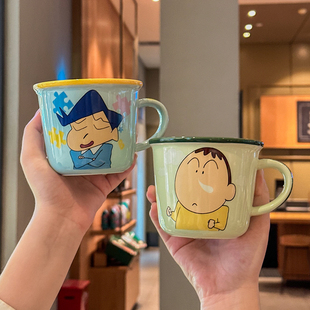 超好看的蜡笔小新杯子可爱陶瓷马克杯带刻度喝水杯儿童早餐咖啡杯