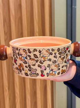 ins高颜值可爱黑皮kt猫咪泡面碗带盖勺个人专用女生家用螺蛳粉碗