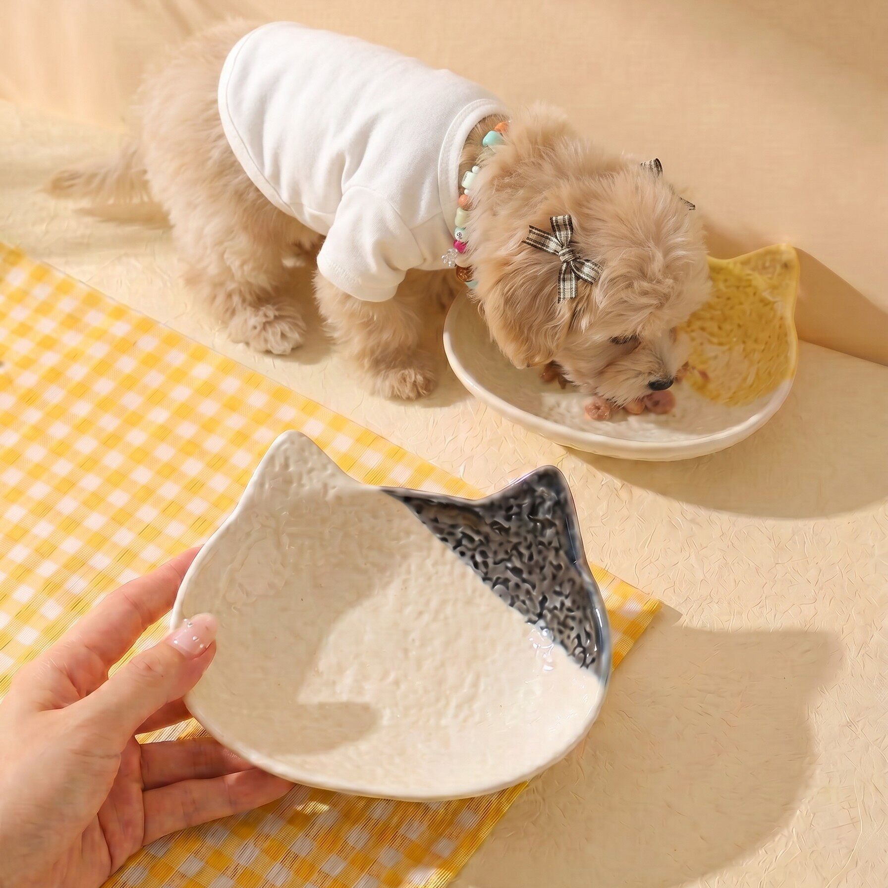 可爱猫耳碗狗粮猫粮小狗狗防打翻陶瓷碗狗碗猫食宠物用品猫粮盆碗