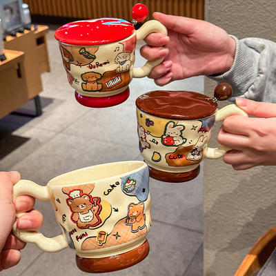 可爱小熊喝水杯高颜值陶瓷马克杯