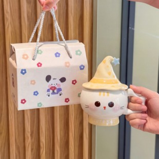 可爱卡通小猫咪陶瓷马克杯带盖勺礼盒装 生日礼物高颜值闺蜜伴手礼