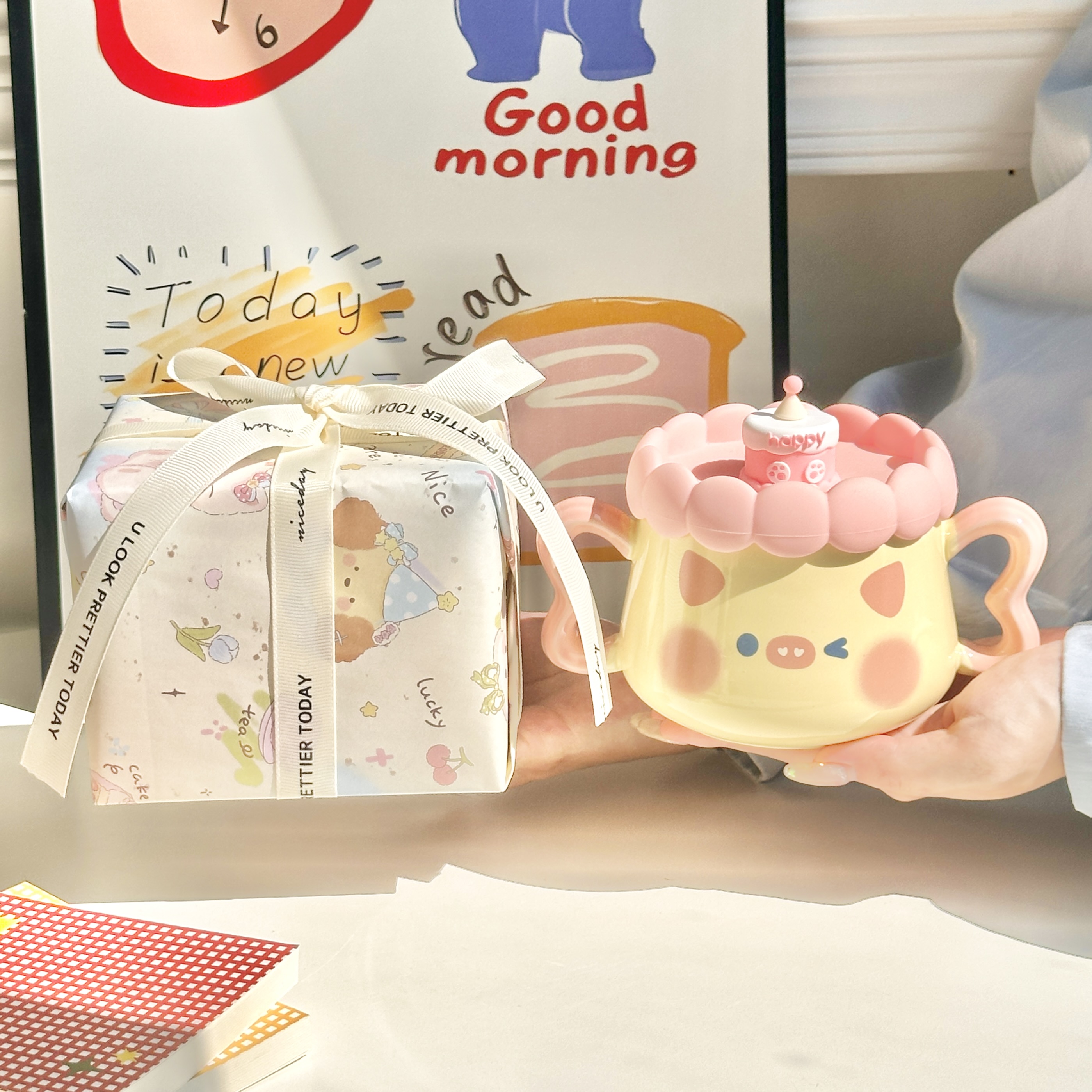 生日礼物女生陶瓷马克杯带盖勺小猪喝水杯送闺蜜儿童伴手礼礼盒装