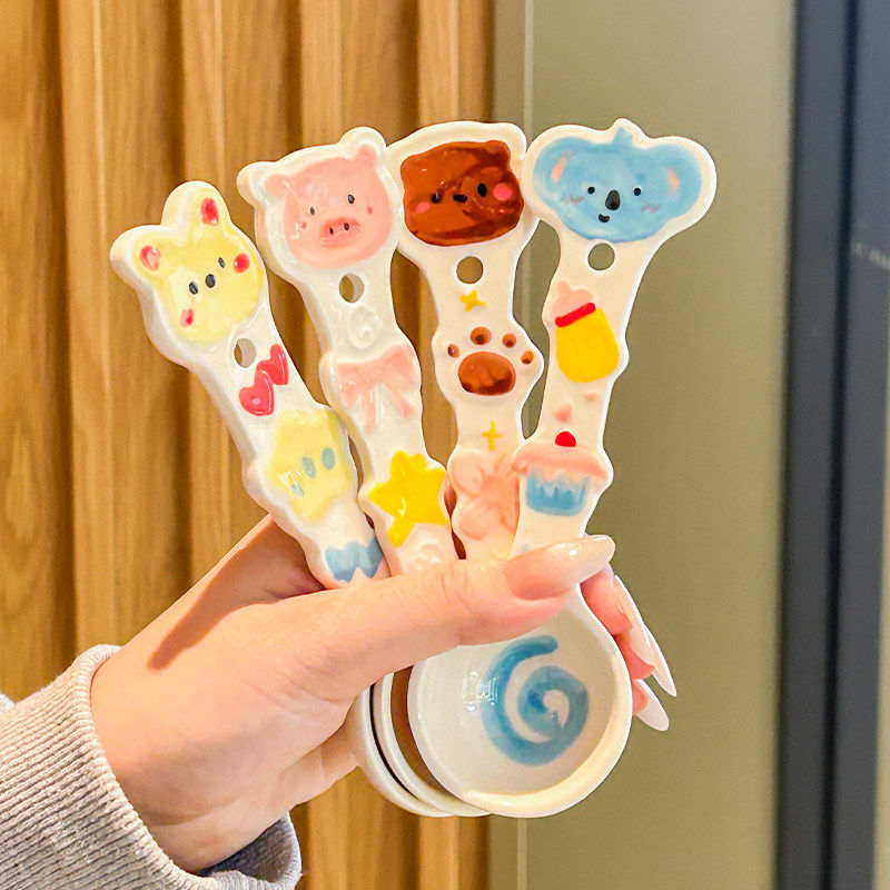 ins风少女心可爱动物陶瓷勺子家用宝宝吃饭汤勺高颜值甜品酸奶勺,餐饮具,调羹/饭勺,淘宝优惠券,粉丝福利购,淘宝优惠卷