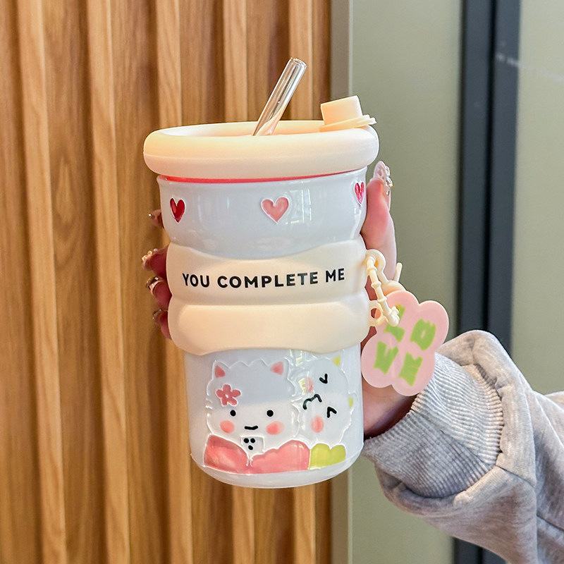 可爱卡通陶瓷吸管杯子带盖马克杯女生生日礼物礼盒儿童家用喝水杯,餐饮具,马克杯,淘宝优惠券,粉丝福利购,淘宝优惠卷