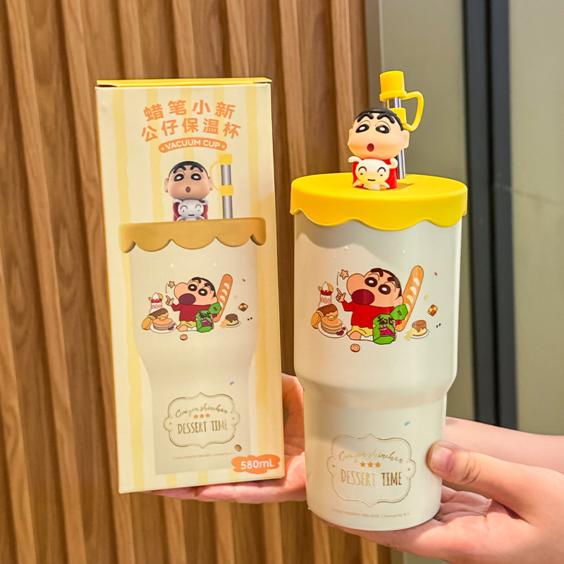 蜡笔小新保温杯女生办公室保温吸管水杯车载冰霸杯高颜值生日礼物