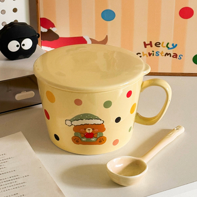 ins风可爱小熊陶瓷泡面碗带盖勺