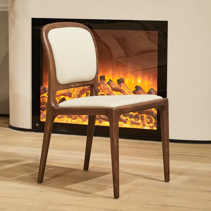 北美黑胡桃木餐椅意式极简扶手椅家用餐厅真皮椅子实木轻奢书桌椅