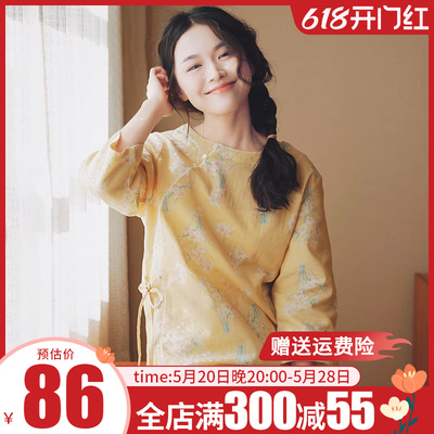 新中式女纯棉纱布国风套装