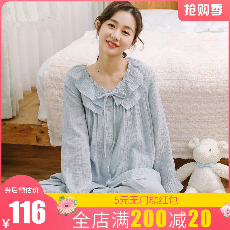 月子服春秋纯棉纱布产后孕妇喂奶睡衣夏薄款怀孕期哺乳服女家居服