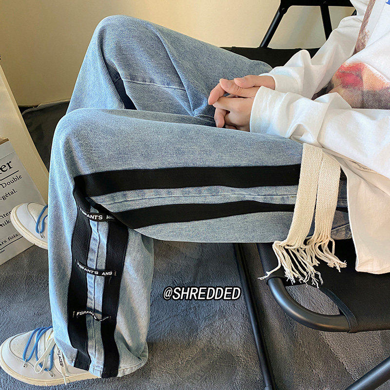 条纹牛仔裤男款春季潮牌