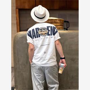 美式重工黑色短袖T恤男ins潮牌印花贴布宽松痞帅半袖打底上衣