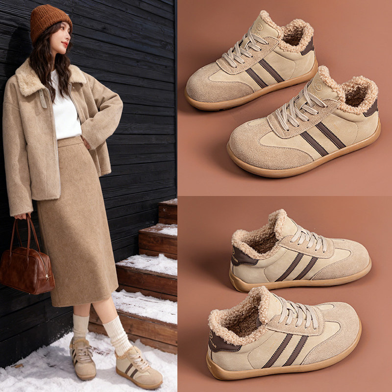 冬季加绒大码女鞋41—43复古羊羔绒德训鞋加厚保暖米咖色休闲棉鞋,女鞋,德训鞋,淘宝优惠券,粉丝福利购,淘宝优惠卷