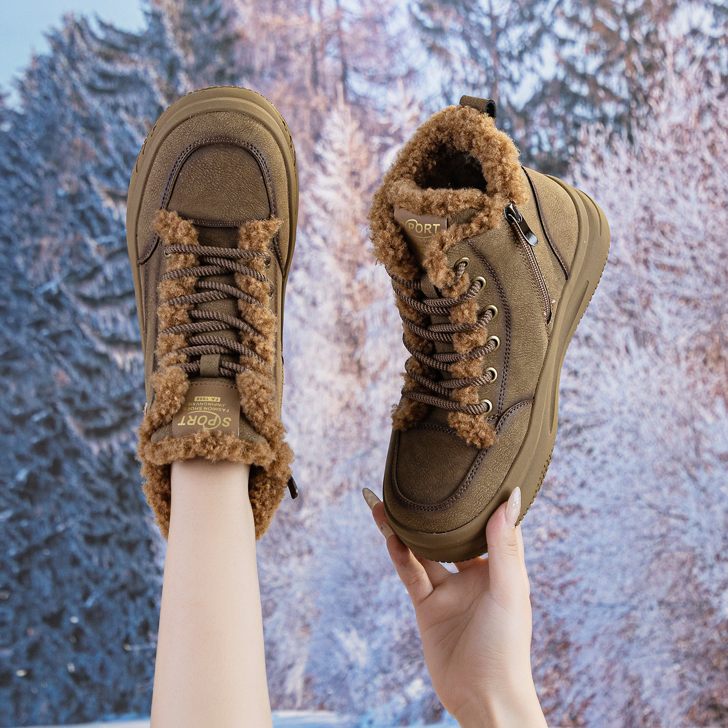 大码女鞋41—43高帮厚底加绒短靴2025冬季新款保暖百搭休闲雪地靴,女鞋,时尚雪地靴,淘宝优惠券,粉丝福利购,淘宝优惠卷