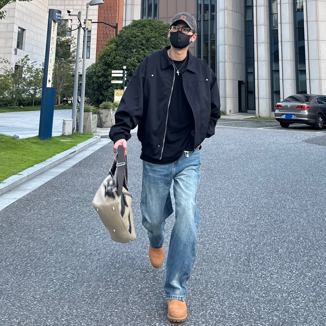 NICE LILI美式复古宽松直筒水洗牛仔裤解构拼接休闲百搭阔腿裤男