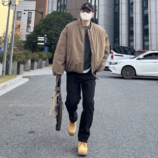 NICE 棉服外套宽松廓形飞行员夹克棉衣 LILI日系复古棒球领工装