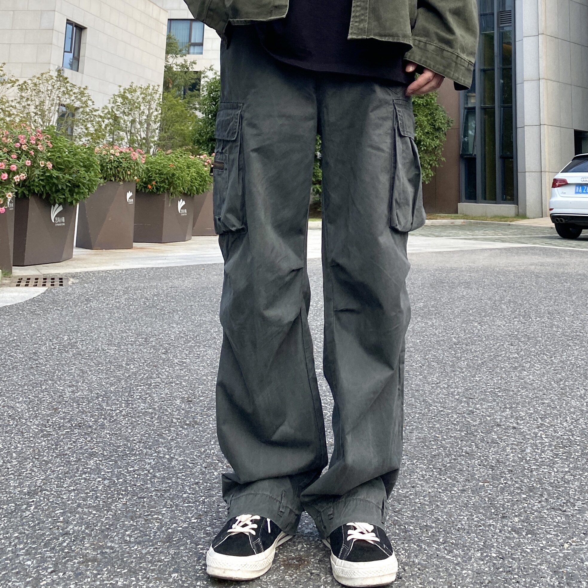 NICE LILI美式重磅水洗多口袋工装裤宽松直筒阔腿休闲裤子男