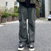 LILI美式 重磅水洗多口袋工装 裤 NICE 宽松直筒阔腿休闲裤 子男