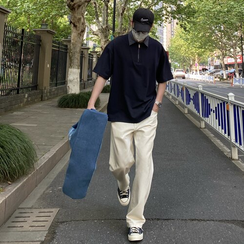 NICELILI美式格纹半拉链POLO衫
