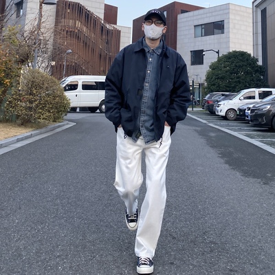白色宽松垂感牛仔裤NICELILI