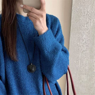    宽松慵懒显白宝蓝色圆领毛衣针织衫     出口日牌 一勺米